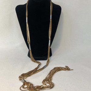 Long slinky gold + silver necklace, evening FAB!